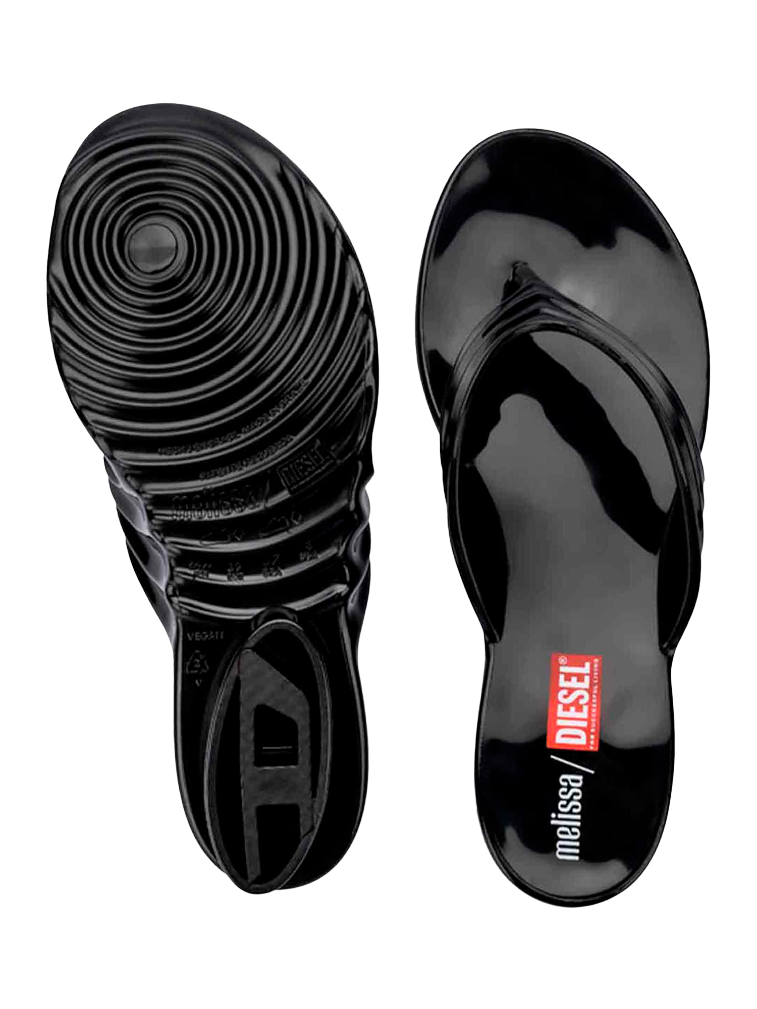 Product image 2 of 5, which shows Melissa x DIESEL Quantam Thong Flip Flop Sandals, Black, 3