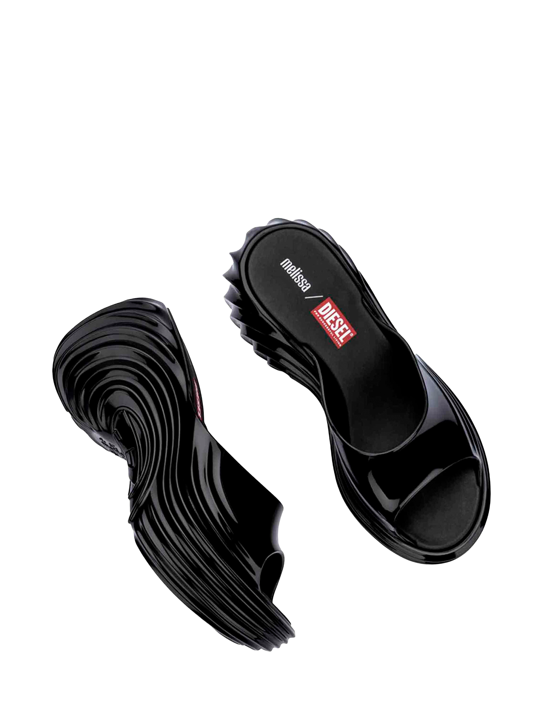 Product image 2 of 4, which shows Melissa x DIESEL Quantam Platform Sandals, Black, 3
