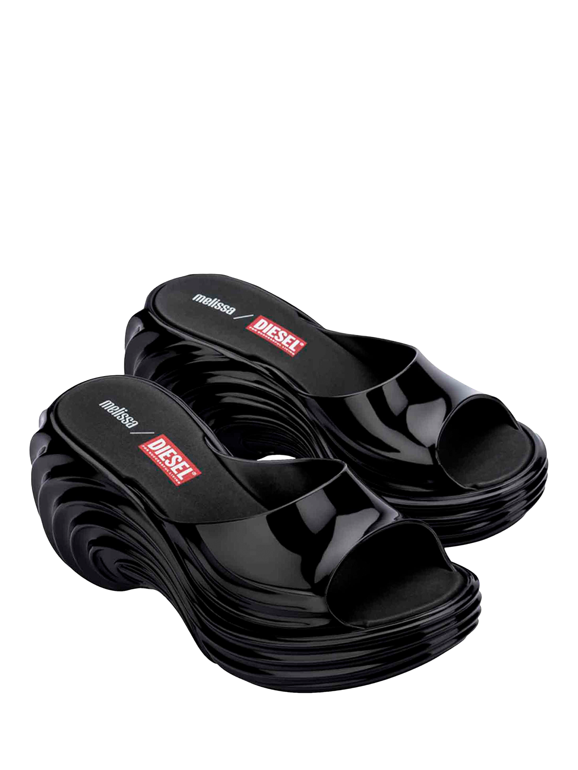 Product image 4 of 4, which shows Melissa x DIESEL Quantam Platform Sandals, Black, 3