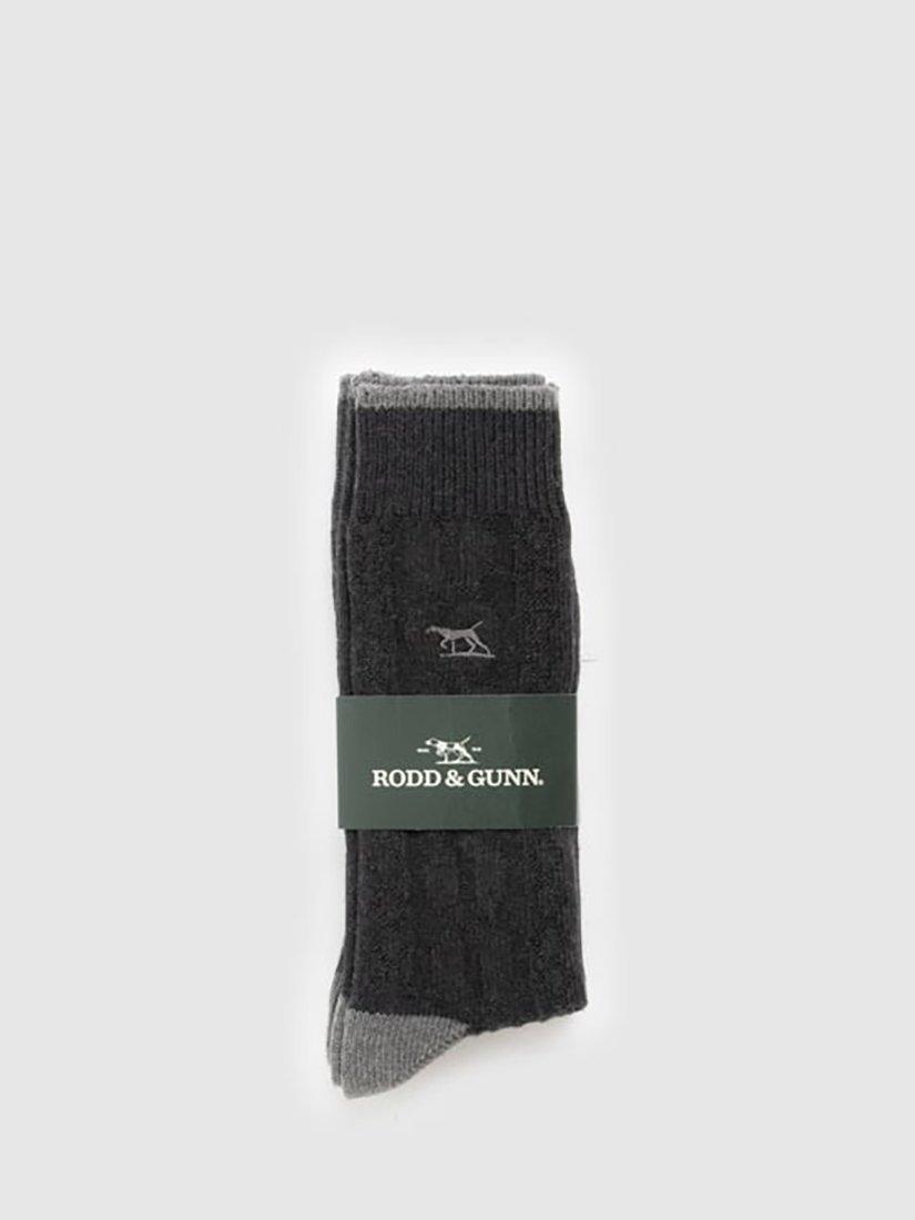 Product image 1 of 3, which shows Rodd & Gunn Cable Knit Cotton Blend Socks, Pack of 2, Carbon Charcoal, M-L