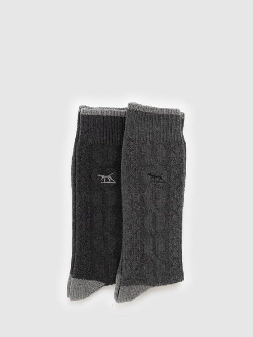 Product image 2 of 3, which shows Rodd & Gunn Cable Knit Cotton Blend Socks, Pack of 2, Carbon Charcoal, M-L