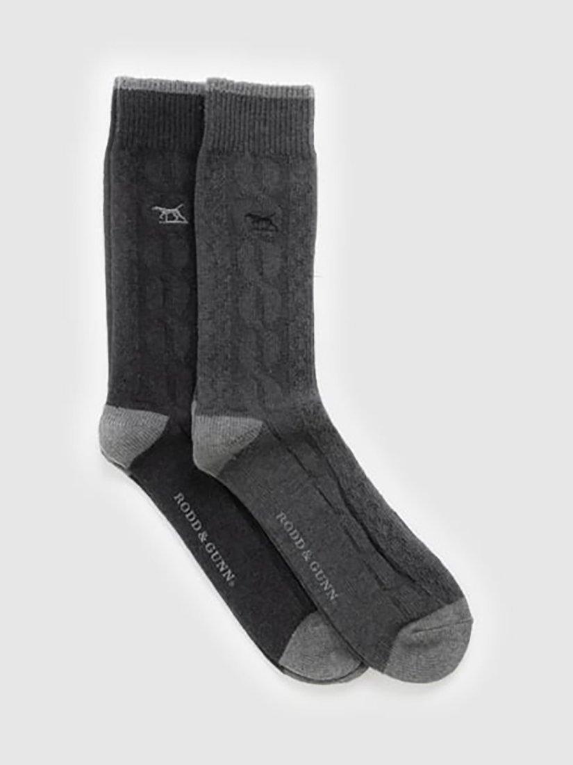 Product image 3 of 3, which shows Rodd & Gunn Cable Knit Cotton Blend Socks, Pack of 2, Carbon Charcoal, M-L