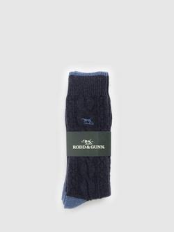Rodd & Gunn Cable Knit Cotton Blend Socks, Pack of 2, Navy Denim