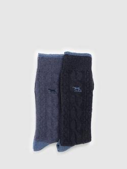 Rodd & Gunn Cable Knit Cotton Blend Socks, Pack of 2 - view 2, Navy Denim