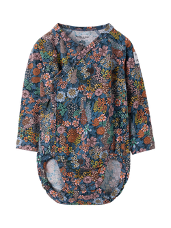 Polarn O. Pyret x Liberty Baby Organic Floral Long Sleeve Bodysuit, Bijou Blue
