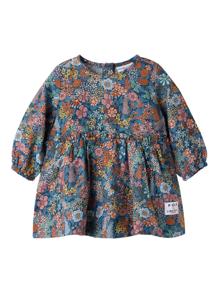 Polarn O. Pyret x Liberty Baby Floral Long Sleeve Dress, Bijou Blue