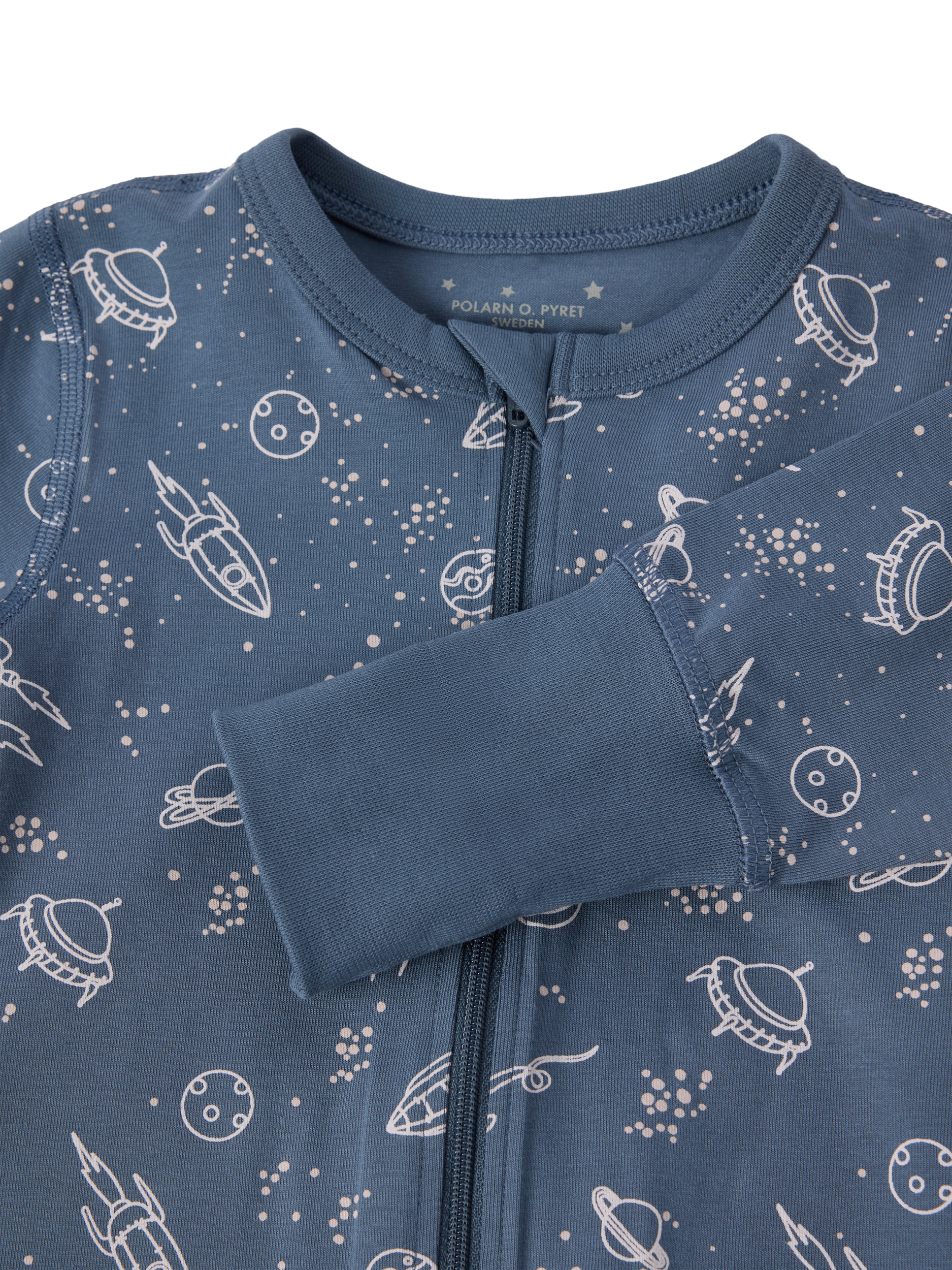 Product image 3 of 4, which shows Polarn O. Pyret Baby Organic Cotton Star Pyjamas, Vintage Indigo, 0-2 months
