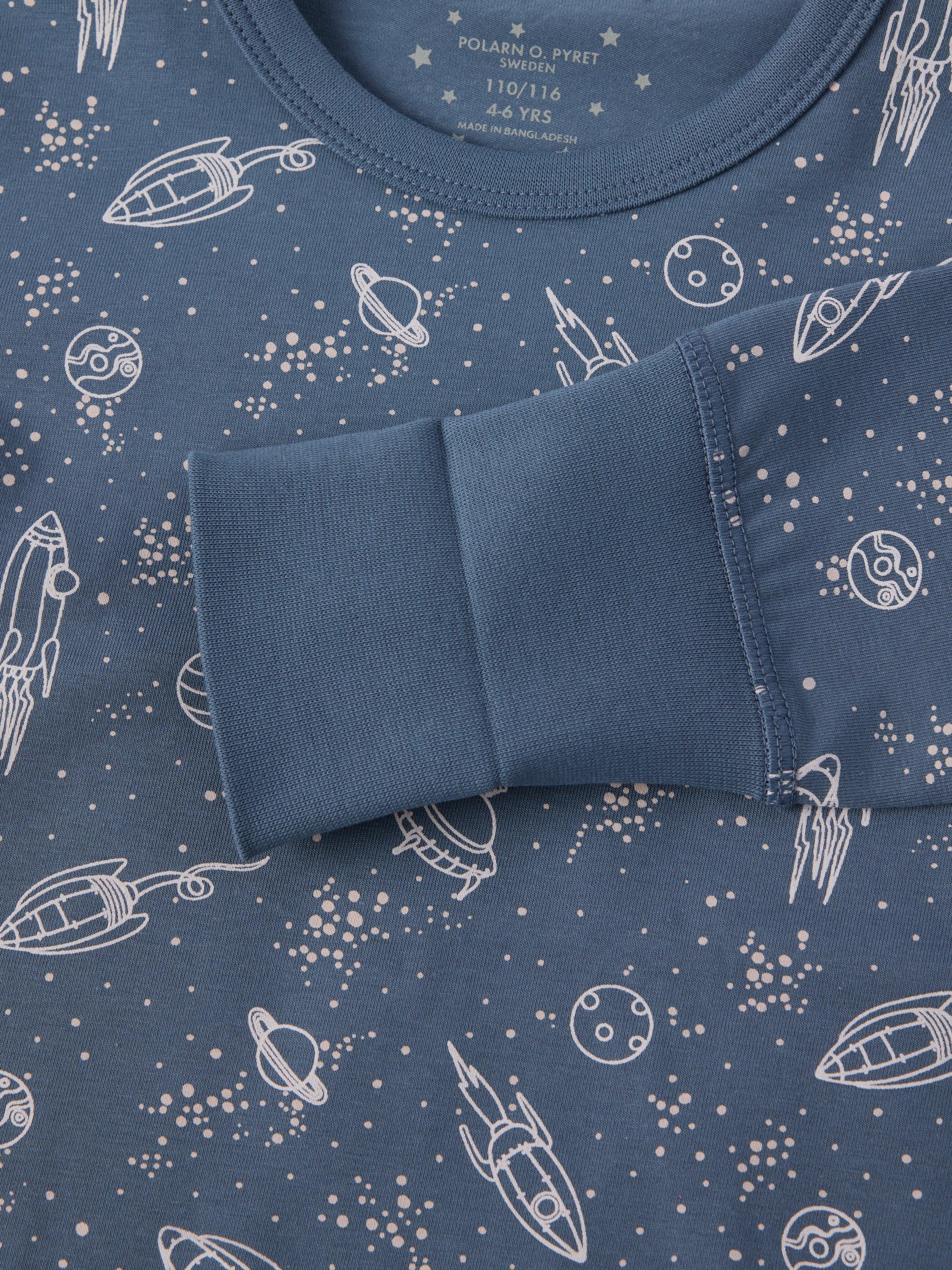 Product image 5 of 6, which shows Polarn O. Pyret Baby Organic Cotton Star Pyjamas, Vintage Indigo, 4-6 years