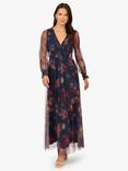 Adrianna Papell Floral Mesh Maxi Dress, Navy/Multi
