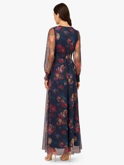 Adrianna Papell Floral Mesh Maxi Dress, Navy/Multi - view 2, Navy/Multi