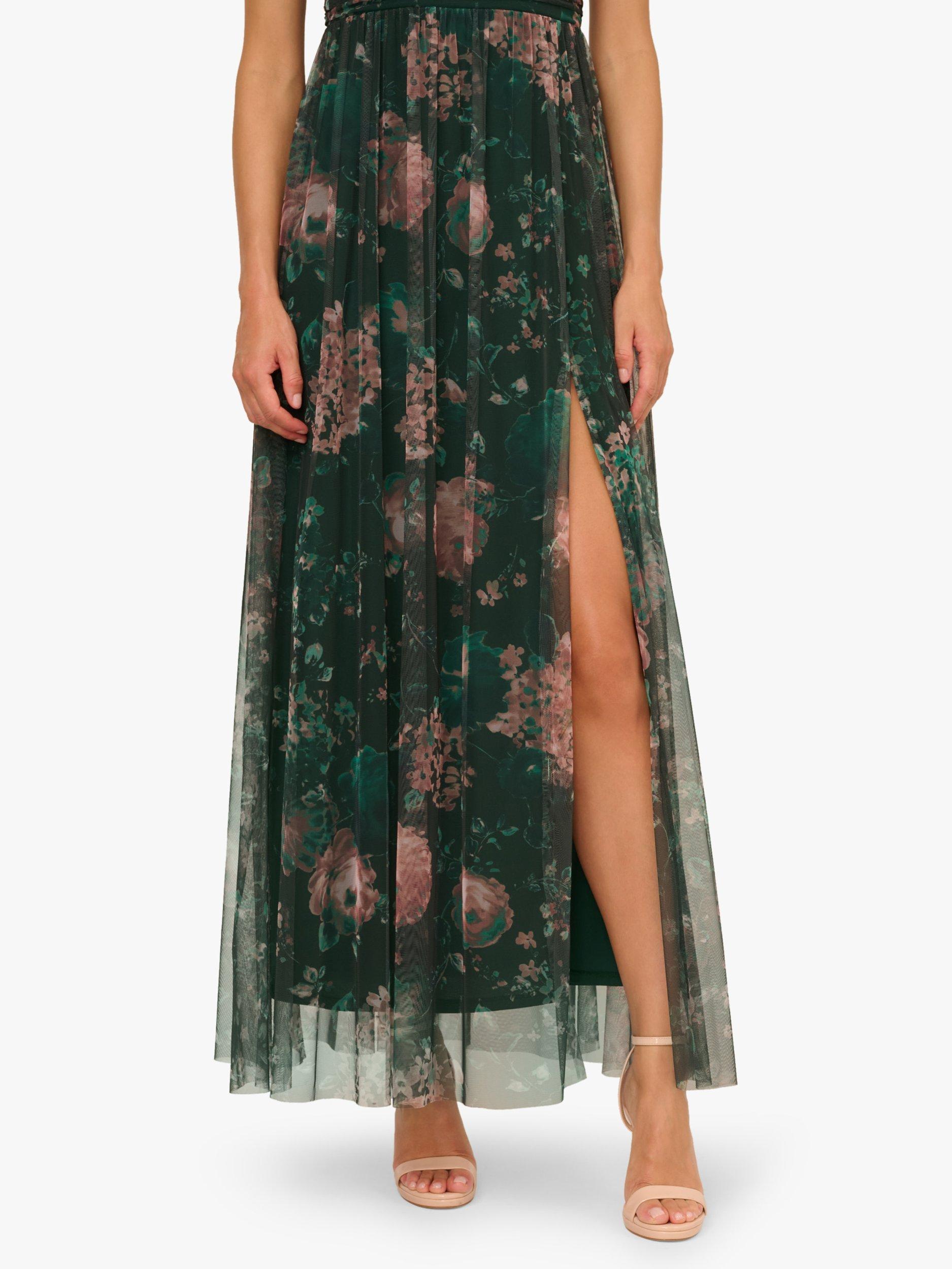 Adrianna Papell Floral Mesh Maxi Dress, Hunter/Multi