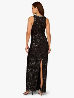 Aidan Mattox by Adrianna Papell Sequin Illusion Neckline Maxi Dress, Black - view 2, Black