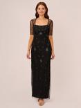Adrianna By Adrianna Papell Beaded Mesh Overlay Dress, Black/Gunmetal
