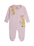 JoJo Maman Bébé Baby Cotton Giraffe Popper Sleepsuit, Pink