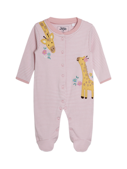 JoJo Maman Bébé Baby Cotton Giraffe Popper Sleepsuit, Pink, Pink