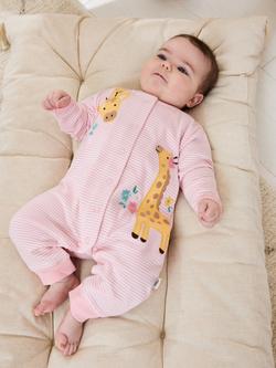 JoJo Maman Bébé Baby Cotton Giraffe Popper Sleepsuit, Pink - view 2, Pink
