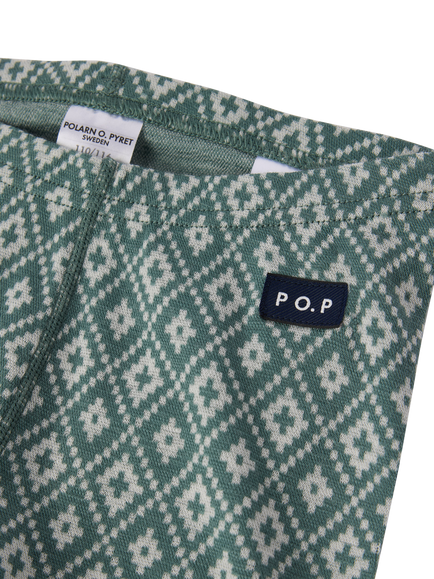 Polarn O. Pyret Kids' Wool Unisex Jacquard Nordic Leggings - view 2, Dark Forest