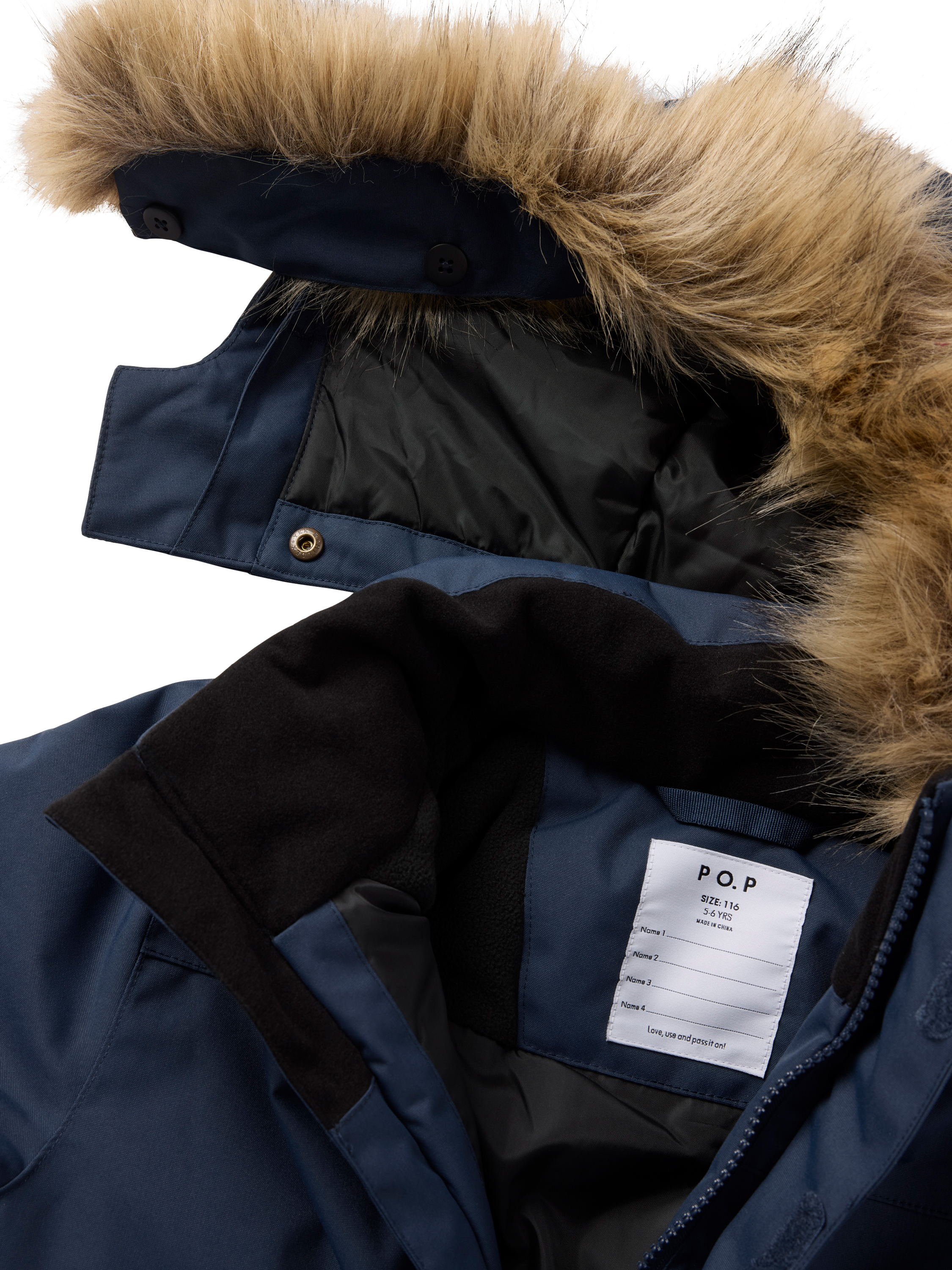 Product image 2 of 6, which shows Polarn O. Pyret Kids' Padded Parka Jacket, Mood Indigo, 2-3 years
