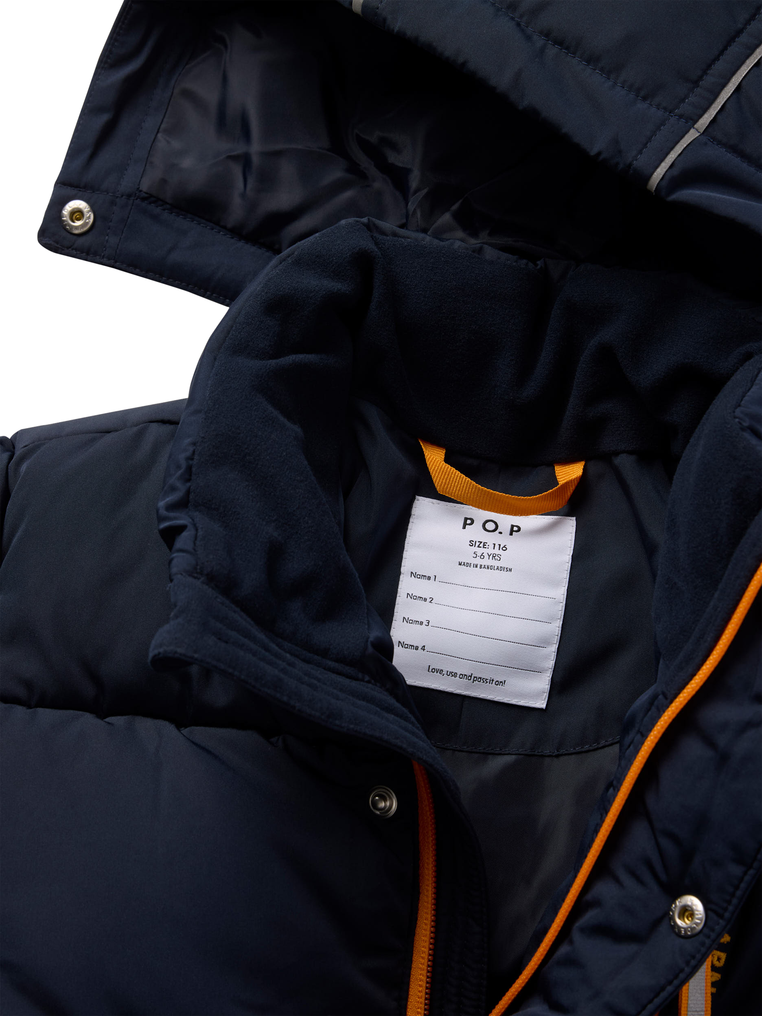Product image 2 of 7, which shows Polarn O. Pyret Kids' Puffer Ski Jacket, Dark Sapphire, 3-4 years