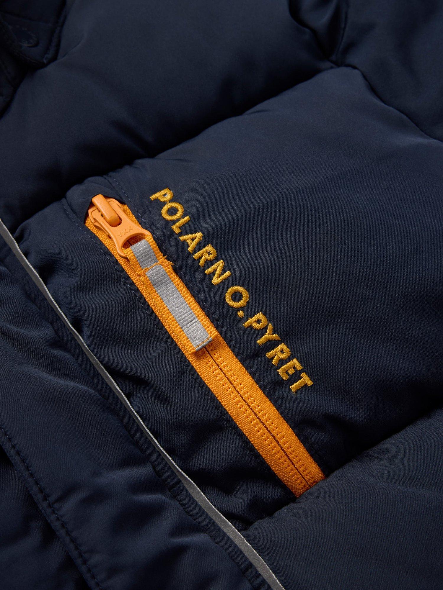 Product image 5 of 7, which shows Polarn O. Pyret Kids' Puffer Ski Jacket, Dark Sapphire, 3-4 years