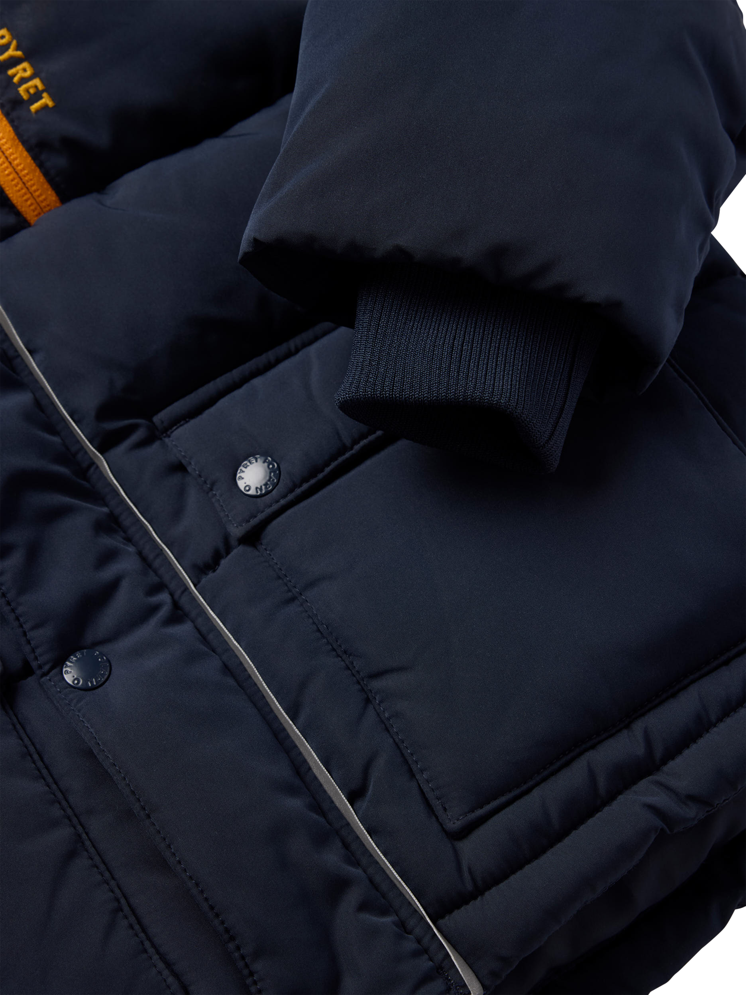 Product image 6 of 7, which shows Polarn O. Pyret Kids' Puffer Ski Jacket, Dark Sapphire, 3-4 years