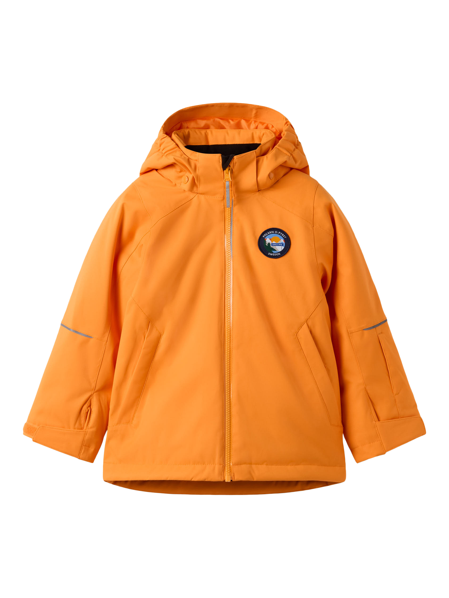 Product image 1 of 8, which shows Polarn O. Pyret Kids' Unisex Padded Ski Jacket, Flame Orange, 3-4 years