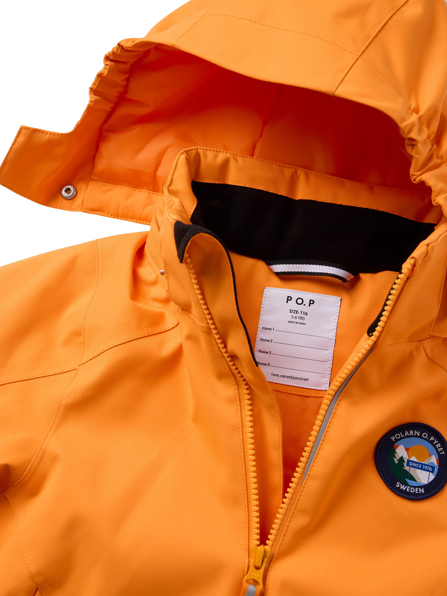Product image 4 of 8, which shows Polarn O. Pyret Kids' Unisex Padded Ski Jacket, Flame Orange, 3-4 years