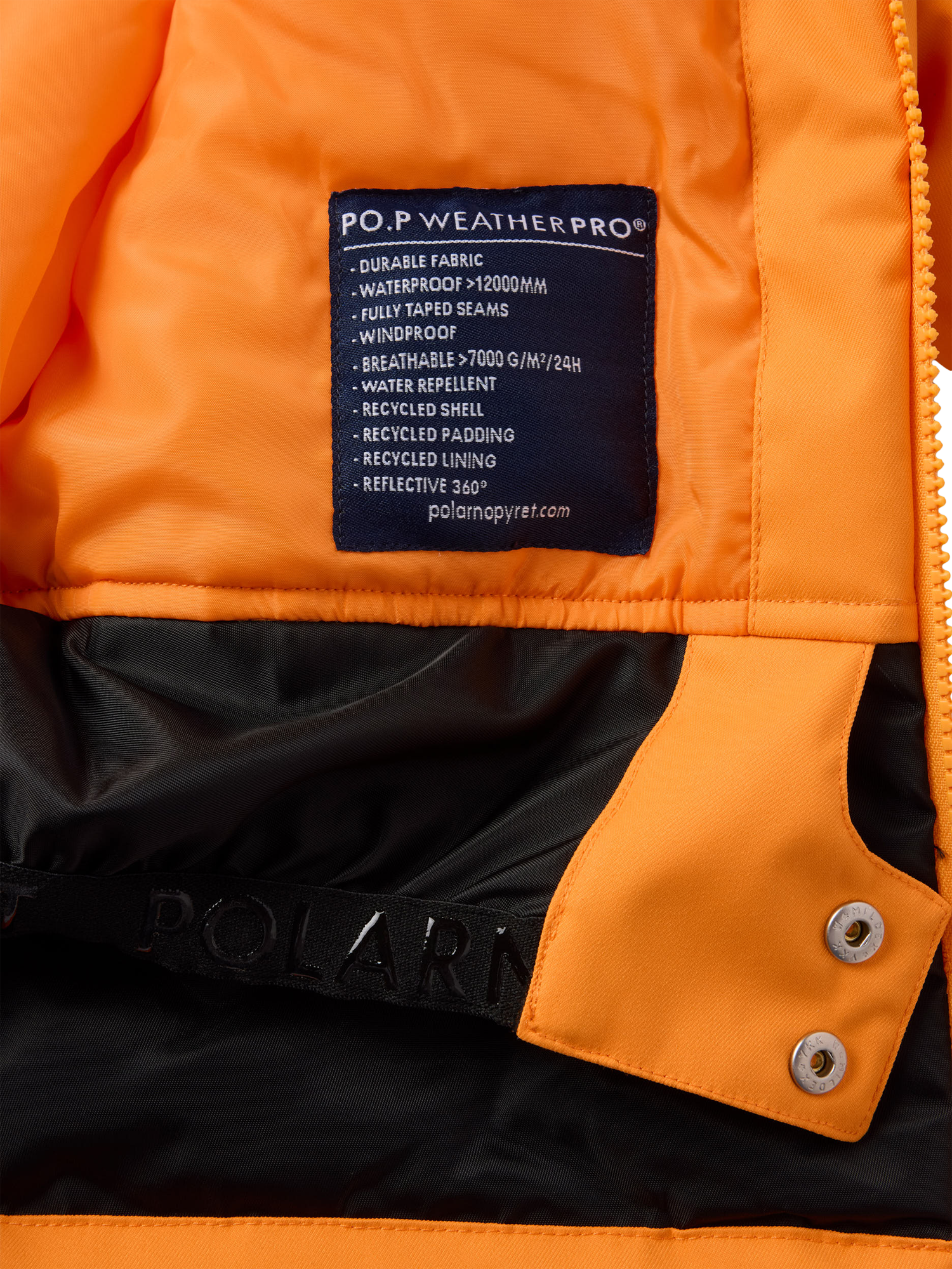 Product image 7 of 8, which shows Polarn O. Pyret Kids' Unisex Padded Ski Jacket, Flame Orange, 3-4 years