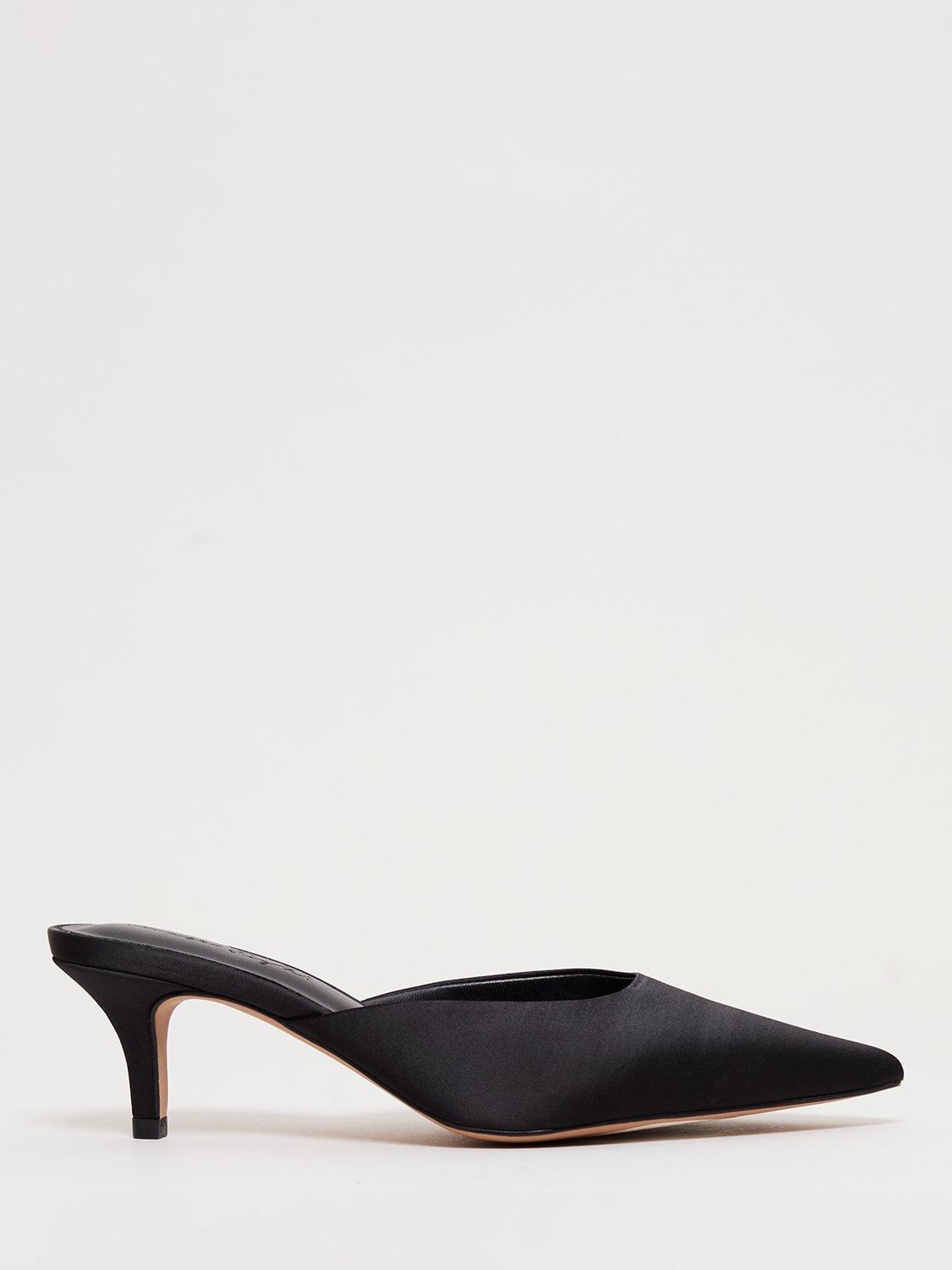 Product image 1 of 8, which shows Phase Eight Heeled Slip On Satin Mules, Black, 3