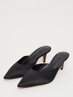 Phase Eight Heeled Slip On Satin Mules, Black - view 2, Black