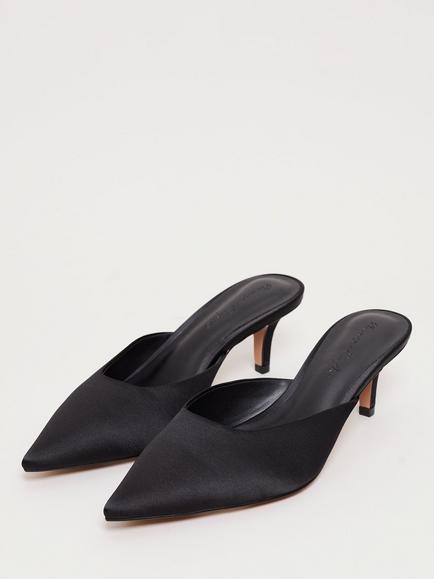 Phase Eight Heeled Slip On Satin Mules, Black - view 2, Black