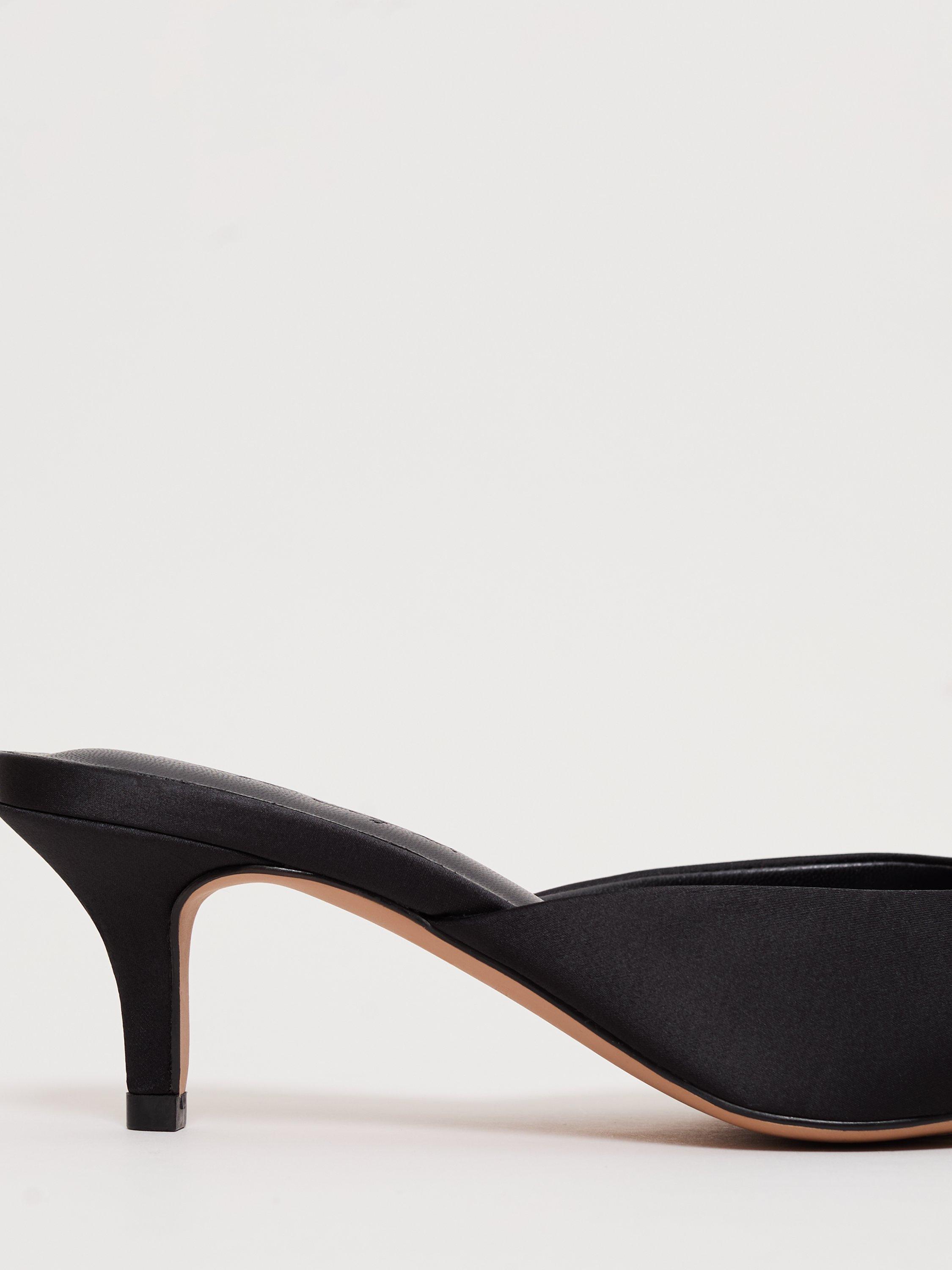 Product image 3 of 8, which shows Phase Eight Heeled Slip On Satin Mules, Black, 3