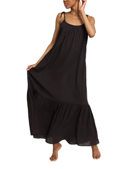 Nudea Strappy Trapeze Organic Cotton Maxi Dress, Black, Black