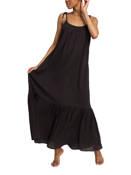 Nudea Strappy Trapeze Organic Cotton Maxi Dress, Black, Black