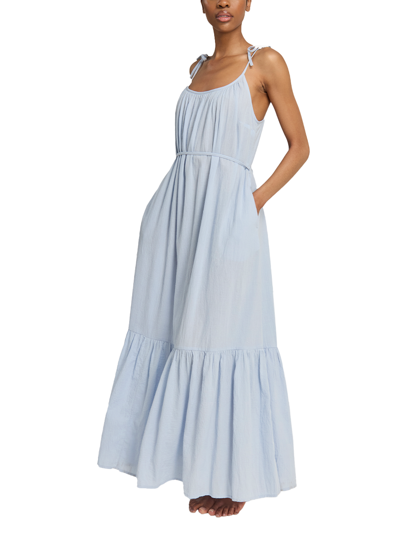 Product image 1 of 6, which shows Nudea Strappy Trapeze Organic Cotton Maxi Dress, Sky, XS