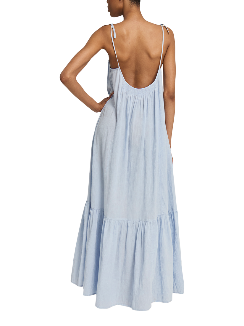 Product image 2 of 6, which shows Nudea Strappy Trapeze Organic Cotton Maxi Dress, Sky, XS