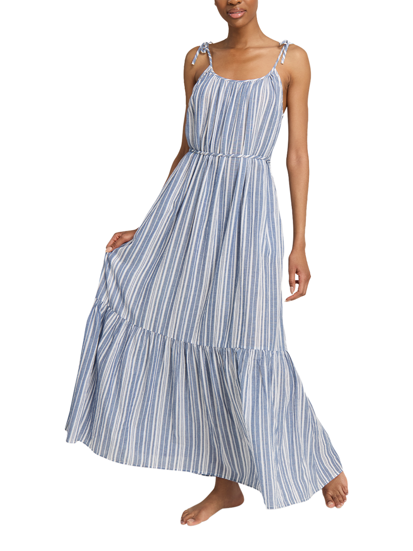 Product image 1 of 5, which shows Nudea Strappy Trapeze Organic Cotton Maxi Dress, White/Navy, XS