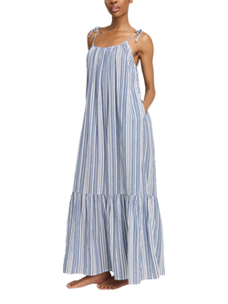 Nudea Strappy Trapeze Organic Cotton Maxi Dress, White/Navy - view 2, White/Navy