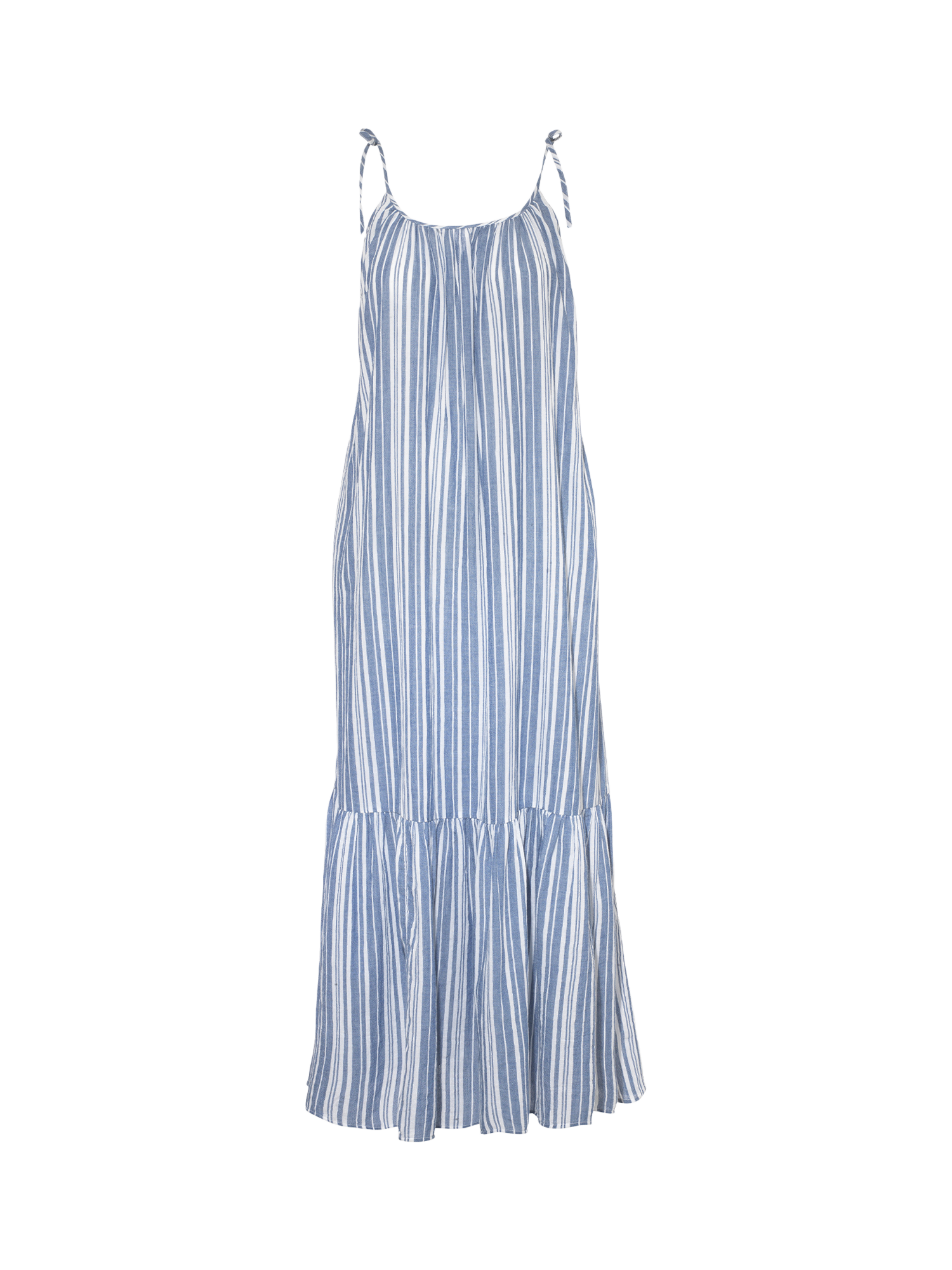 Product image 5 of 5, which shows Nudea Strappy Trapeze Organic Cotton Maxi Dress, White/Navy, XS