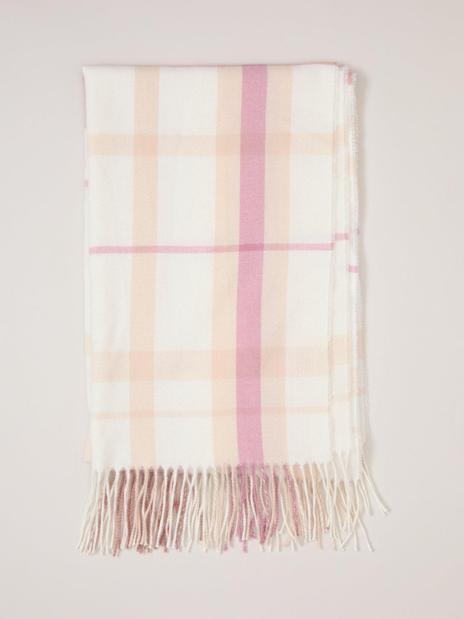 Product image 1 of 5, which shows Phase Eight Check Fringed Scarf, Pale Pink, One Size