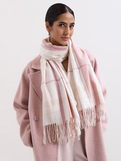 Phase Eight Check Fringed Scarf, Pale Pink - view 2, Pale Pink