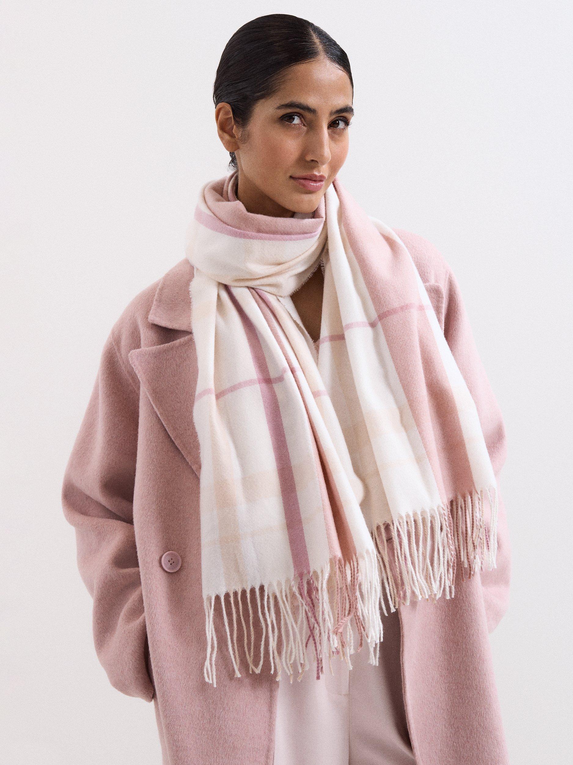 Product image 3 of 5, which shows Phase Eight Check Fringed Scarf, Pale Pink, One Size