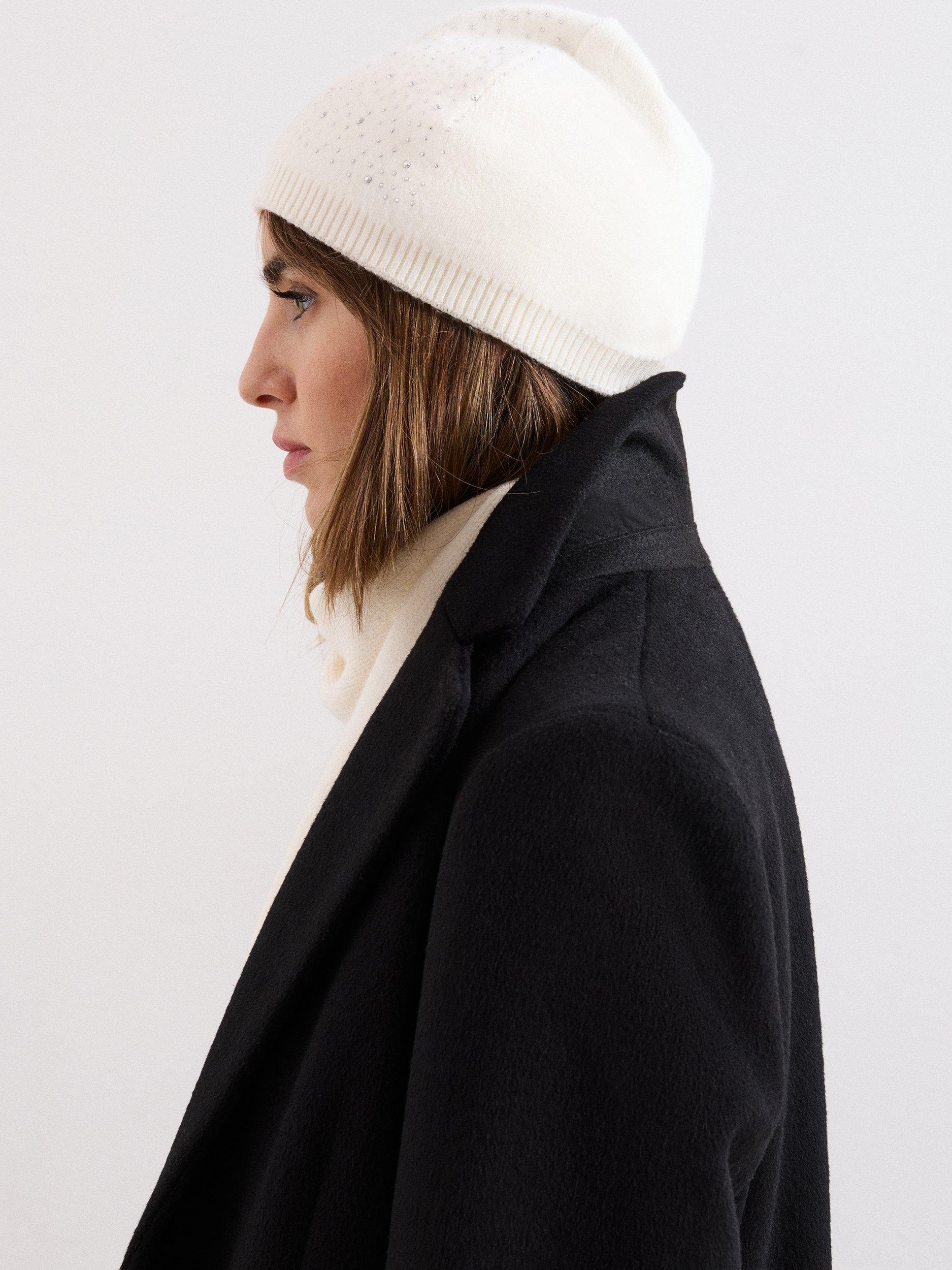 Product image 5 of 7, which shows Phase Eight Sparkle Trim Beanie Hat, Ivory, One Size