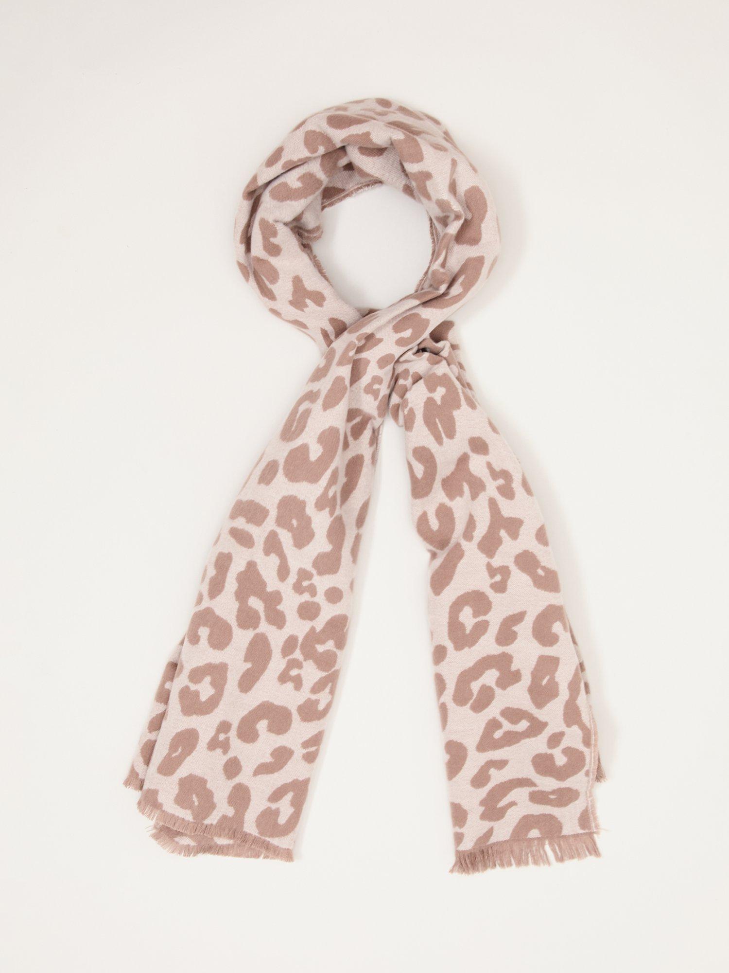 Product image 1 of 6, which shows Phase Eight Leopard Print Fringed Scarf, Brown, One Size