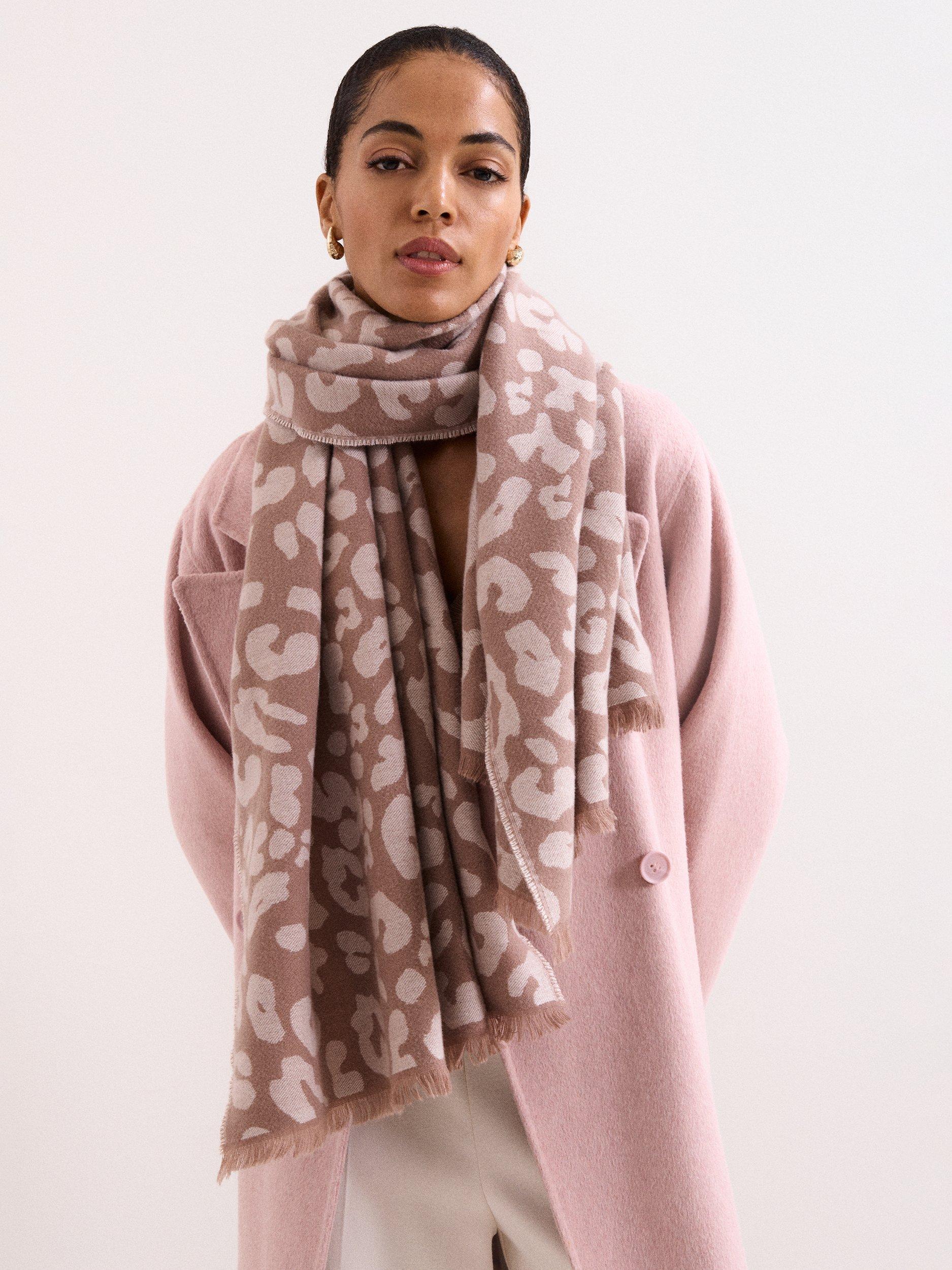 Product image 4 of 6, which shows Phase Eight Leopard Print Fringed Scarf, Brown, One Size