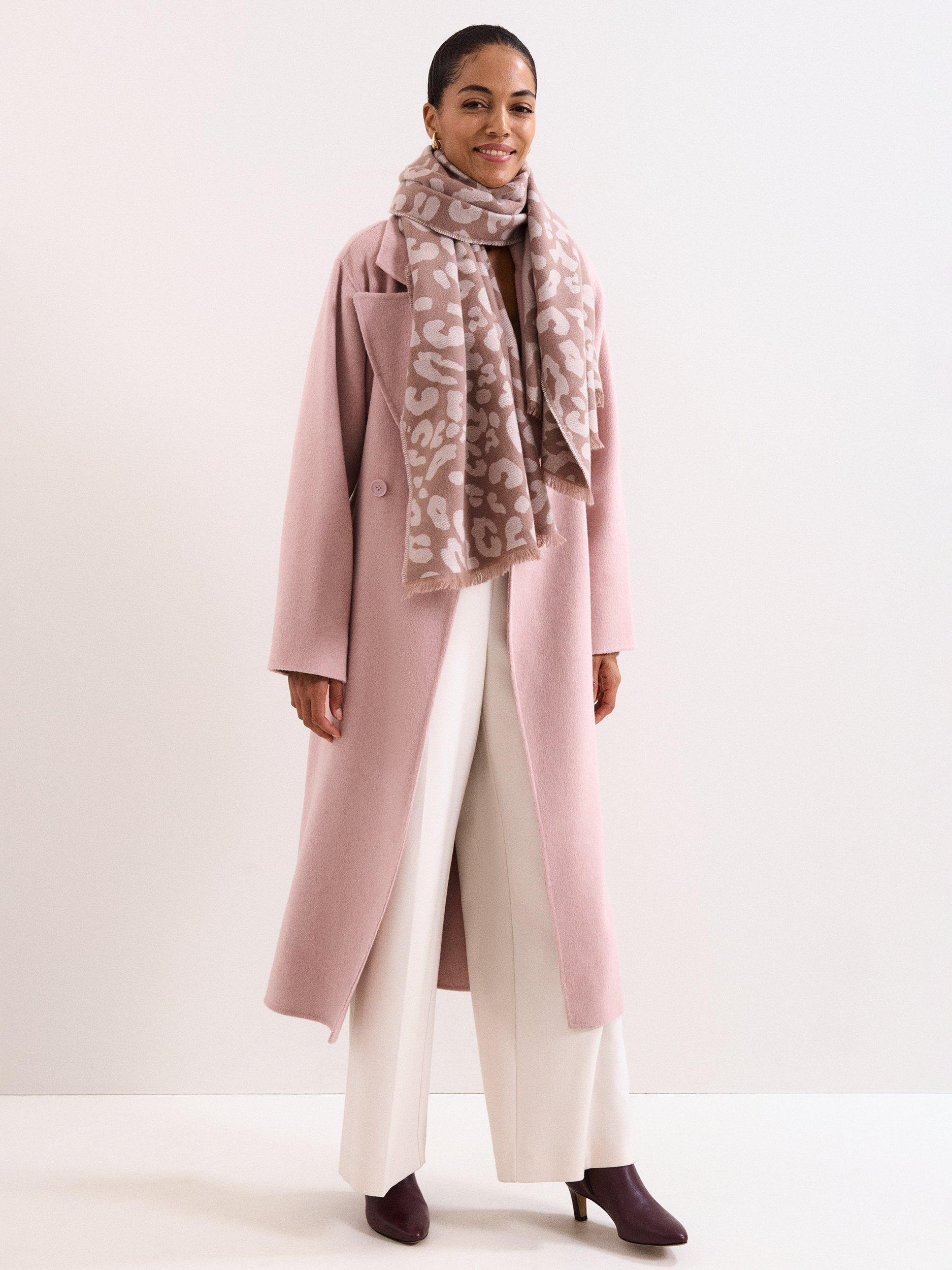 Product image 5 of 6, which shows Phase Eight Leopard Print Fringed Scarf, Brown, One Size