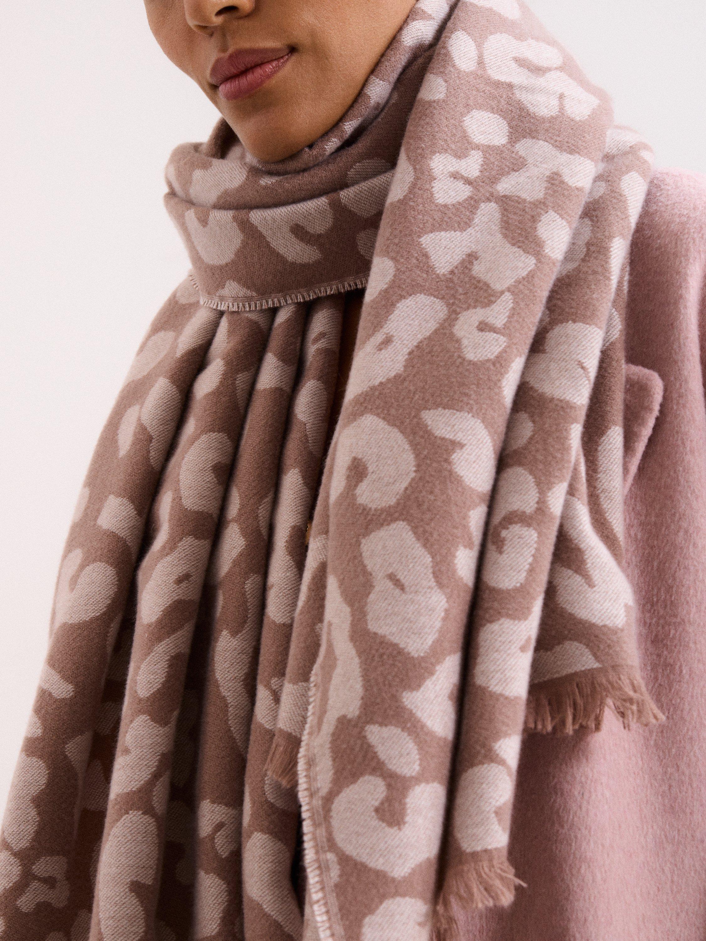 Product image 6 of 6, which shows Phase Eight Leopard Print Fringed Scarf, Brown, One Size