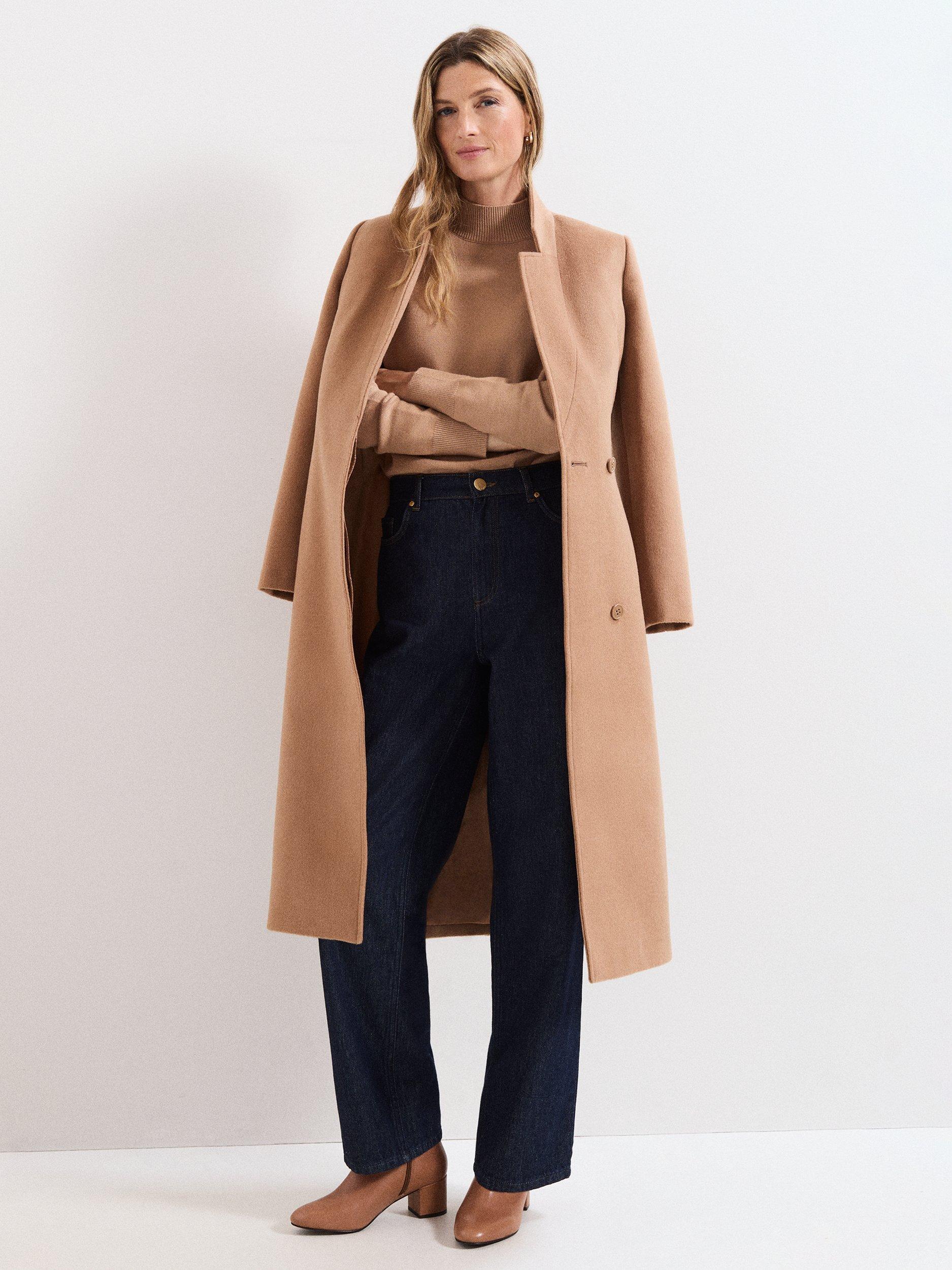 Product image 3 of 10, which shows Phase Eight Charlotte Belted Wool Rich Coat, Camel, 6