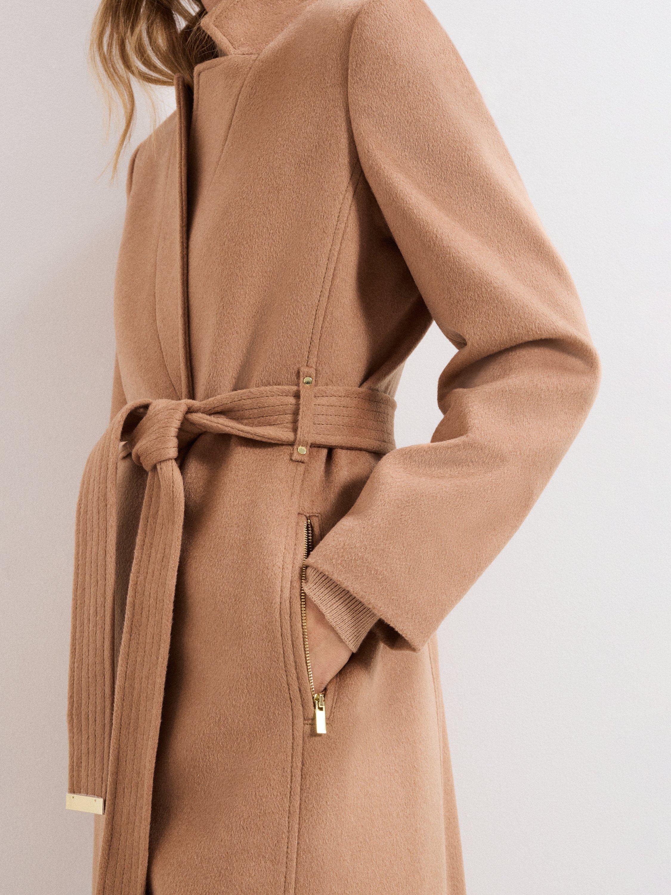 Product image 7 of 10, which shows Phase Eight Charlotte Belted Wool Rich Coat, Camel, 6