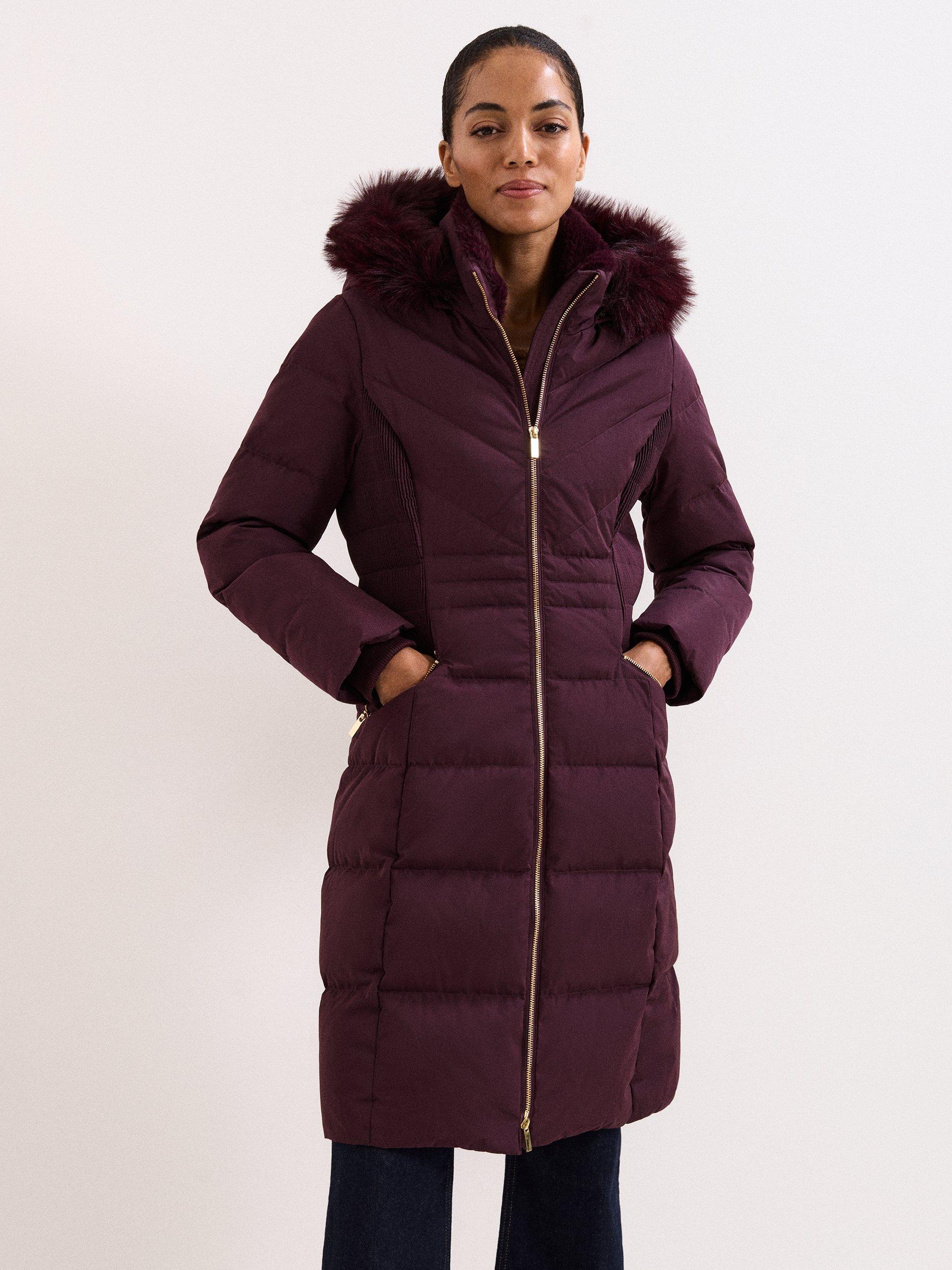 Phase Eight Amber Longline Puffer Coat, Burgundy